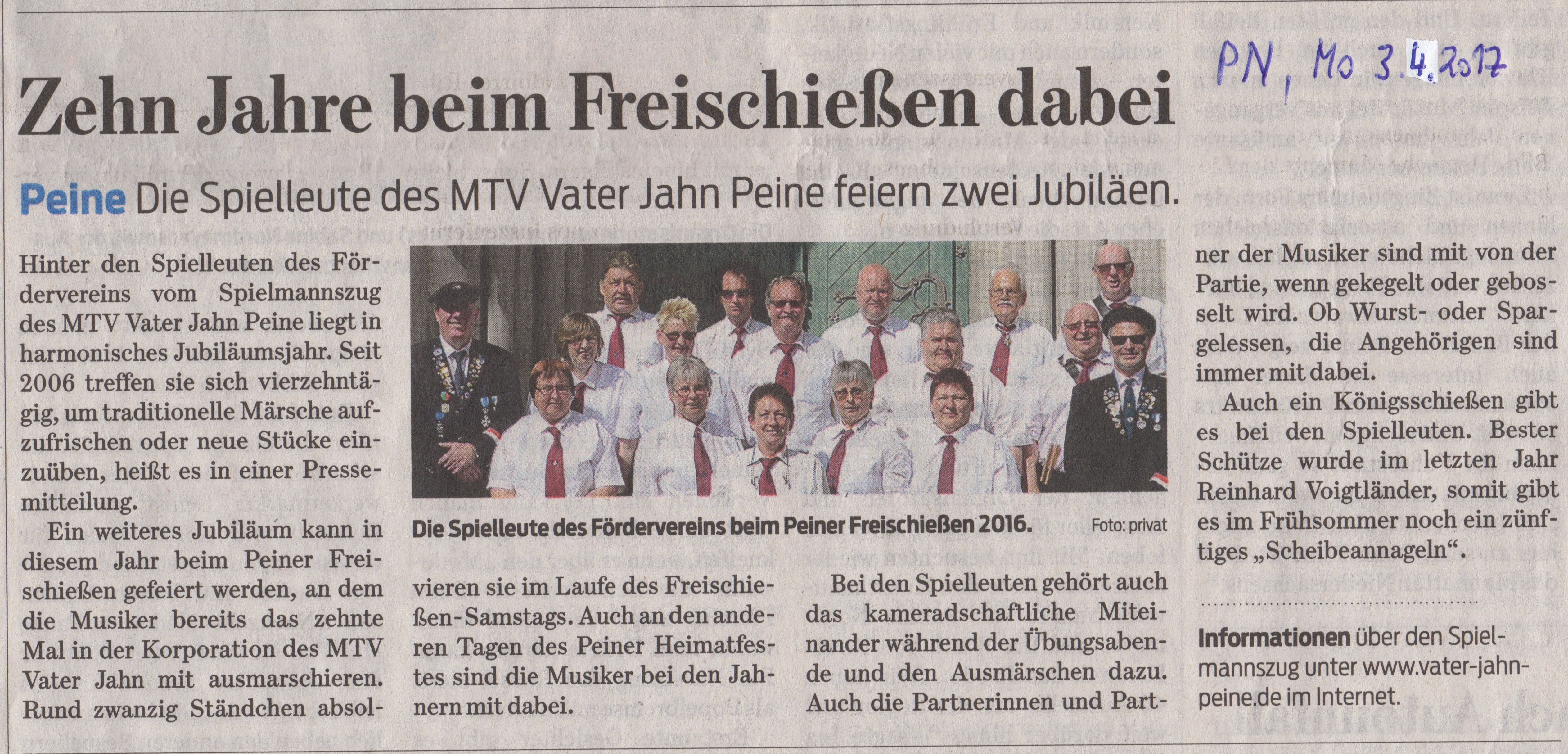Jubiläum der Spielleute im Förderverein 2017